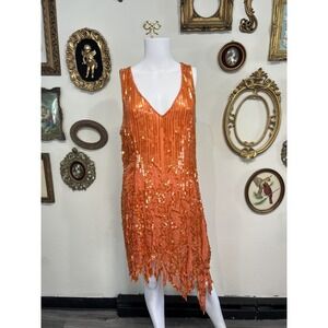 After Six Orange Sequin Flapper Style Dress Size 18